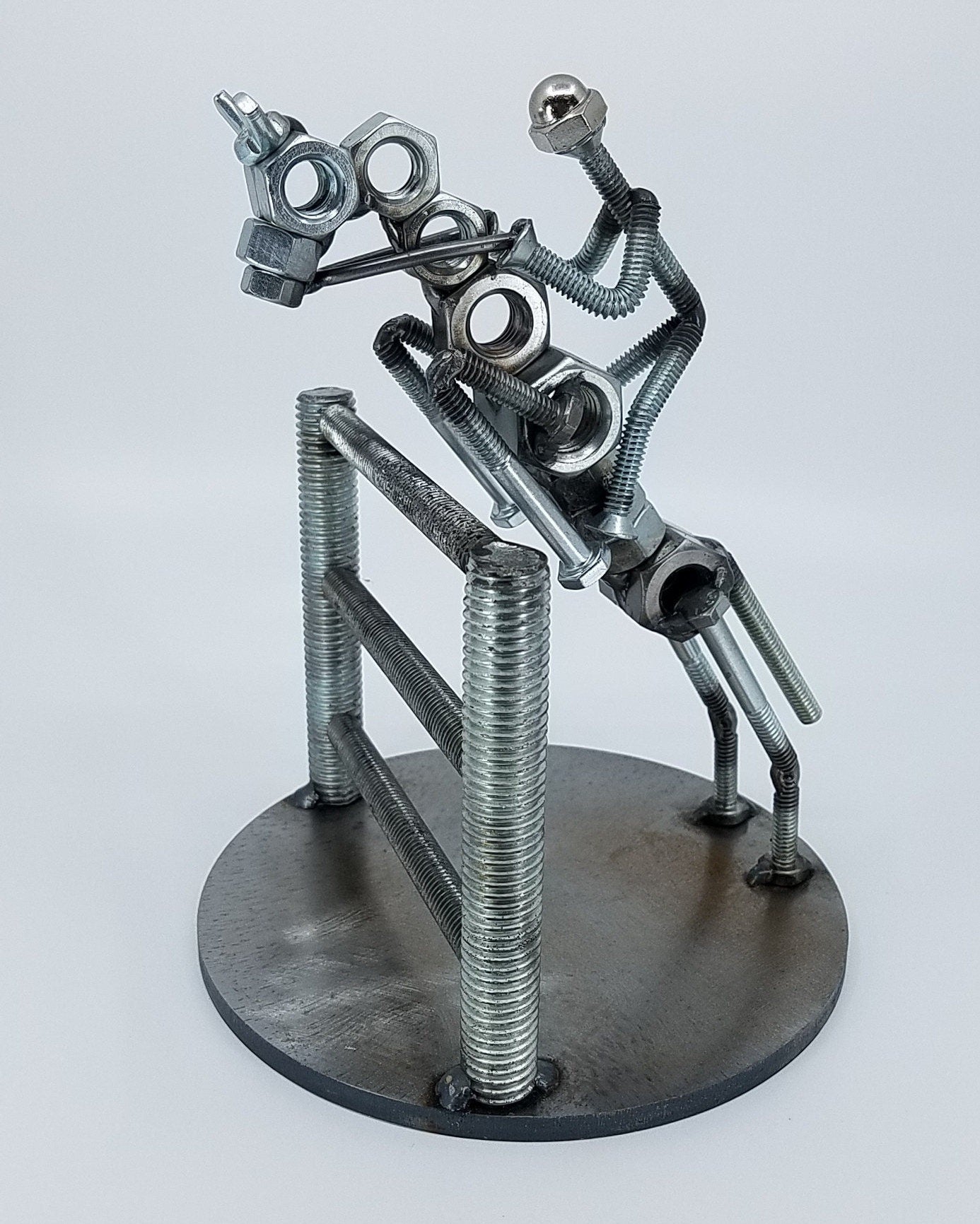 Jumping Horse with Rider Sculpture