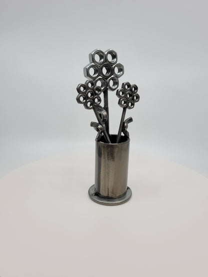 Metal Vase with Flowers